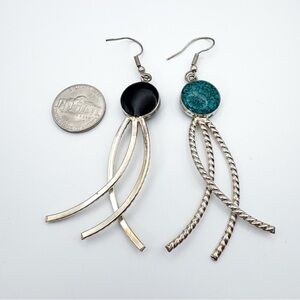 Vintage Silver and Faux Turquoise and Onyx reversible Dangle Earrings